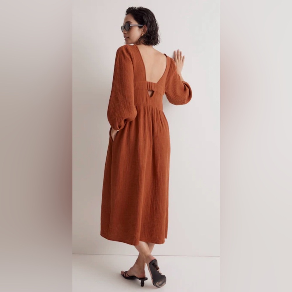 Madewell Rust Brown V-Neck Midi Dress - Picture 2 of 8